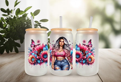 UVDTF Wrap Floral Butterfly Positive Quotes 16oz Can Glass Wrap Mug Tumbler, Strong Girl Wrap, Ready to Apply, Permanent Waterproof Adhesive