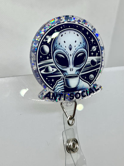 Sarcastic Saying Acrylic Blank Decal Set, DIY Badge Reels, Antisocial Alien, Blank and UVDTF sticker, Unfinished Badge Reel