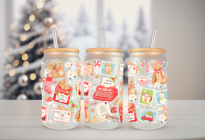 UVDTF Wrap Christmas Letters 16oz Can Glass, Mug, Tumbler, Ready to apply, Permanent Waterproof Adhesive
