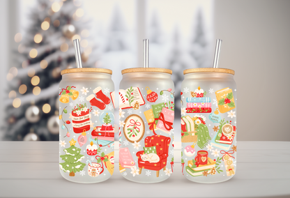 UVDTF Wrap Christmas Bookish 16oz Can Glass, Mug, Tumbler, Ready to apply, Permanent Waterproof Adhesive