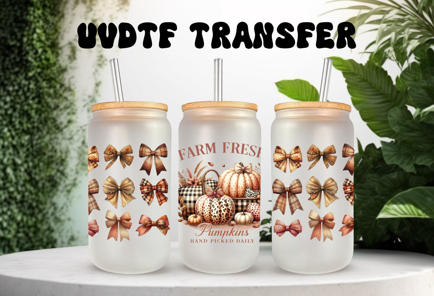 UVDTF Wrap Farm Fresh Pumpkins for 16oz Can Glass Mug Tumbler, Ready to Apply, Permanent Waterproof Adhesive