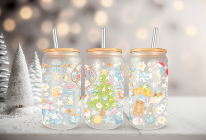 Pastel Christmas UV DTF Wrap  16oz Can Glass Transfer  Cookies, Mittens, Ornaments