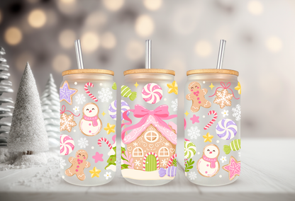 Gingerbread House UV DTF Cup Wrap | Christmas Candy, Peppermint, Snowflakes | Holiday Waterproof Sticker