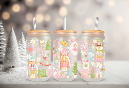 UVDTF Wrap Pastel Christmas 16oz Can Glass, Mug, Tumbler, Ready to apply, Permanent Waterproof Adhesive