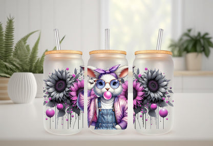 UVDTF Wrap Floral Bunny Bubble Gum 16oz Can Glass Mug Tumbler, Purple Easter Wrap, Ready to Apply, Permanent Waterproof Adhesive