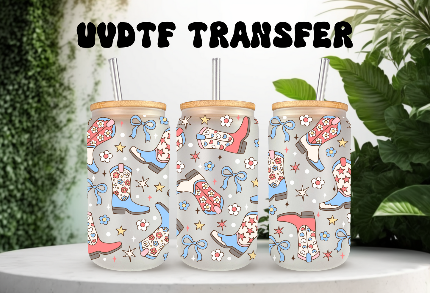 UVDTF Wrap 4th of July Western Boots 16oz Can Glass Mug Tumbler, Ready to apply, Permanent Waterproof Adhesive
