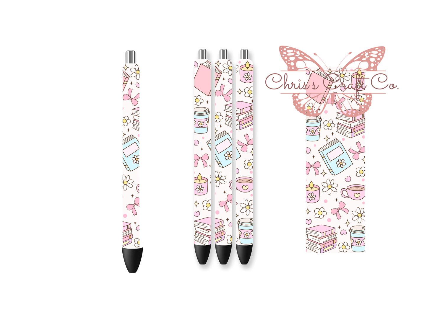 UV DTF pen wrap featuring girly book, sized for standard pens with peel-and-stick application.