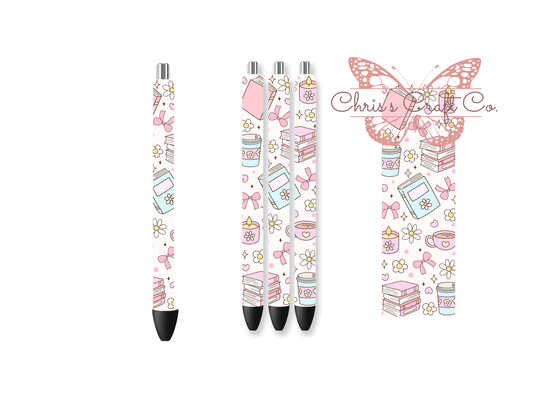 Girly Bookish UV DTF Pen Wrap | Pink Floral Pen Decal Transfer | Permanent Sticker for InkJoy Pens & Book Lovers Gift