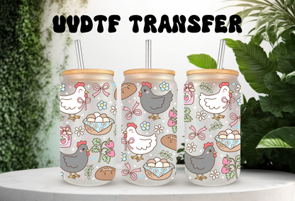 UVDTF Wrap Chicken Sourdough 16oz Can Glass Mug Tumbler Wrap, Ready to apply, Permanent Waterproof Adhesive, Double sided option