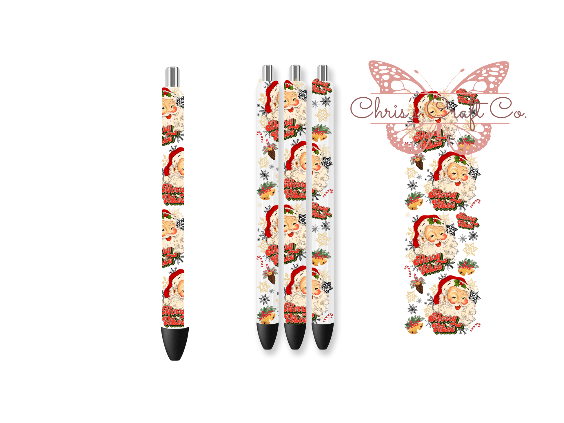 UV DTF pen wrap featuring vintage Santa, sized for standard pens with peel-and-stick application.
