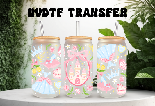 UVDTF Wrap Pastel Princess 16oz Can Glass Mug Tumbler, Ready to apply, Permanent Waterproof Adhesive