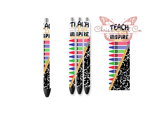 Teacher Love Inspire Pen Wrap UV DTF Transfer (Waterproof, Permanent Adhesive)