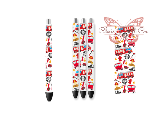 UV DTF pen wrap featuring firefighter, sized for standard pens with peel-and-stick application.
