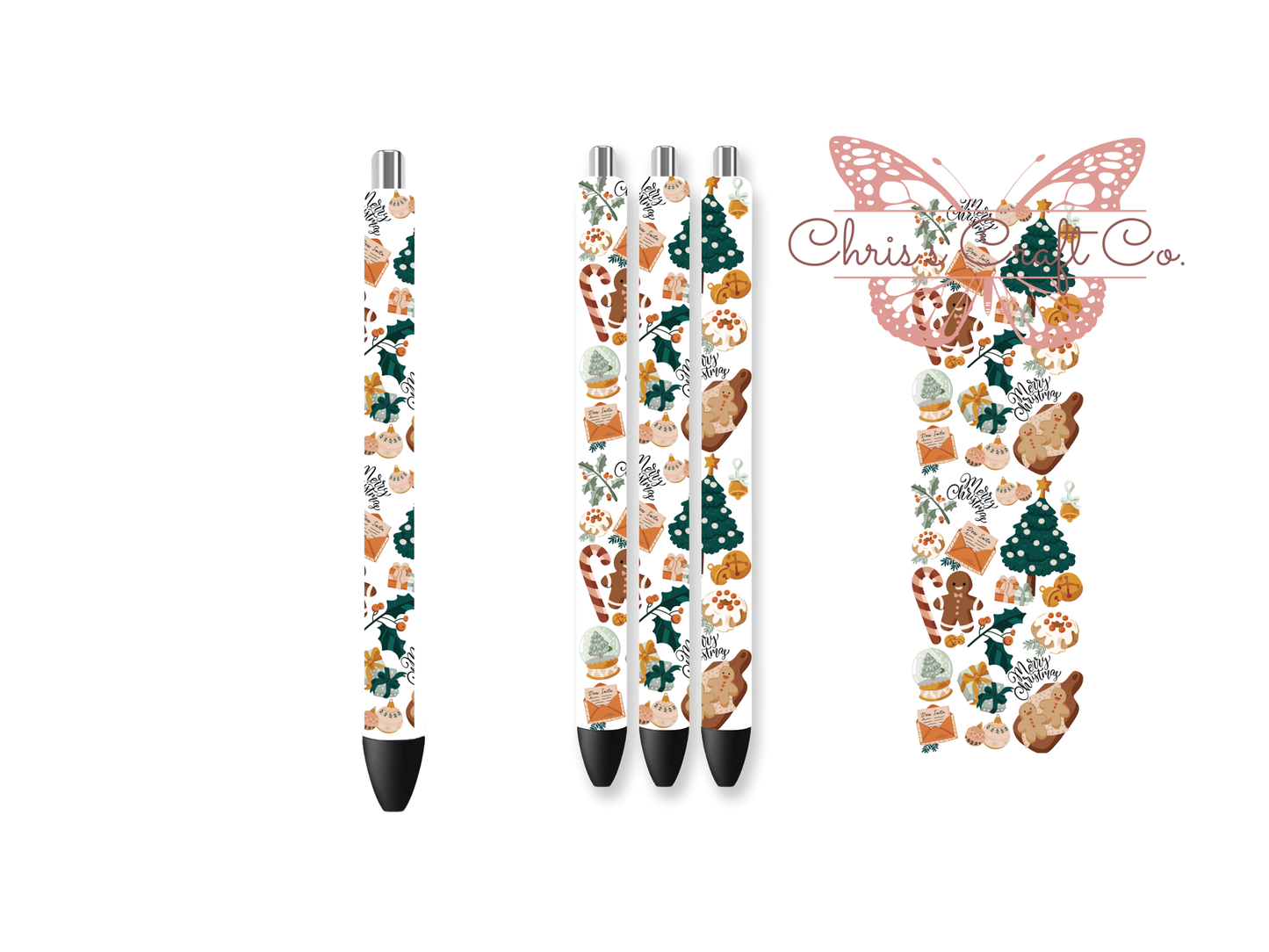 Seasonal UV DTF pen wrap featuring Christmas theme artwork.