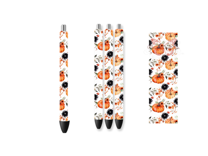 Fall Pumpkin Floral Pen Wrap Waterproof Permanent Adhesive Gel Pen Sticker