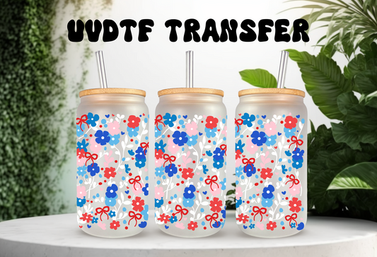 UVDTF Wrap Coquette Floral 16oz Can Glass Mug Tumbler, Ready to apply, Permanent Waterproof Adhesive