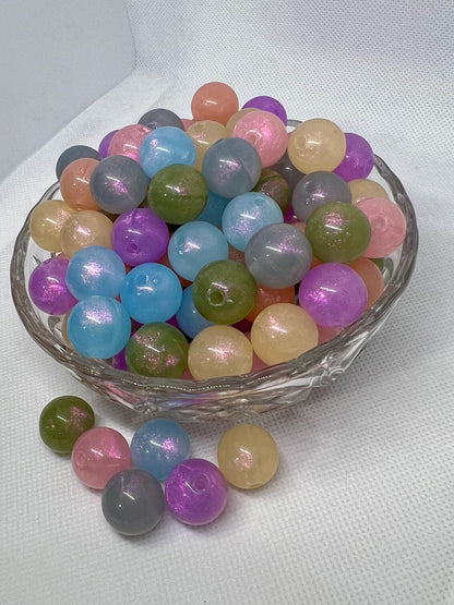 16mm Luminous Glitter Acrylic Beads, Acrylic Gumball Beads in Bulk, 16mm Beads, 16mm Bubble Gum Beads, DIY ideas, Chunky Beads