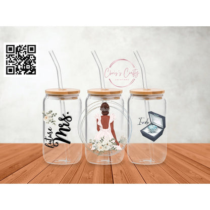 UVDTF Wrap Future Mrs. Bride to be  16oz Can Glass Mug or Tumbler, Ready to apply, Gifts for Her, Wedding gifts, Double Sided Option
