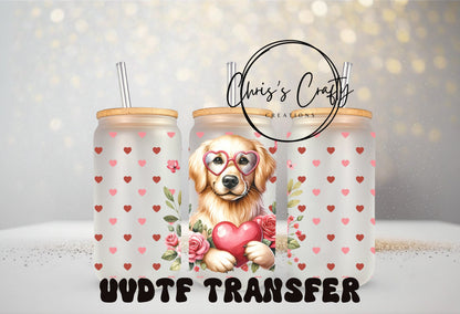 UVDTF Wrap Golden Retriever Hearts for 16oz Can Glass Mug Tumbler, Ready to Apply, Permanent Waterproof adhesive