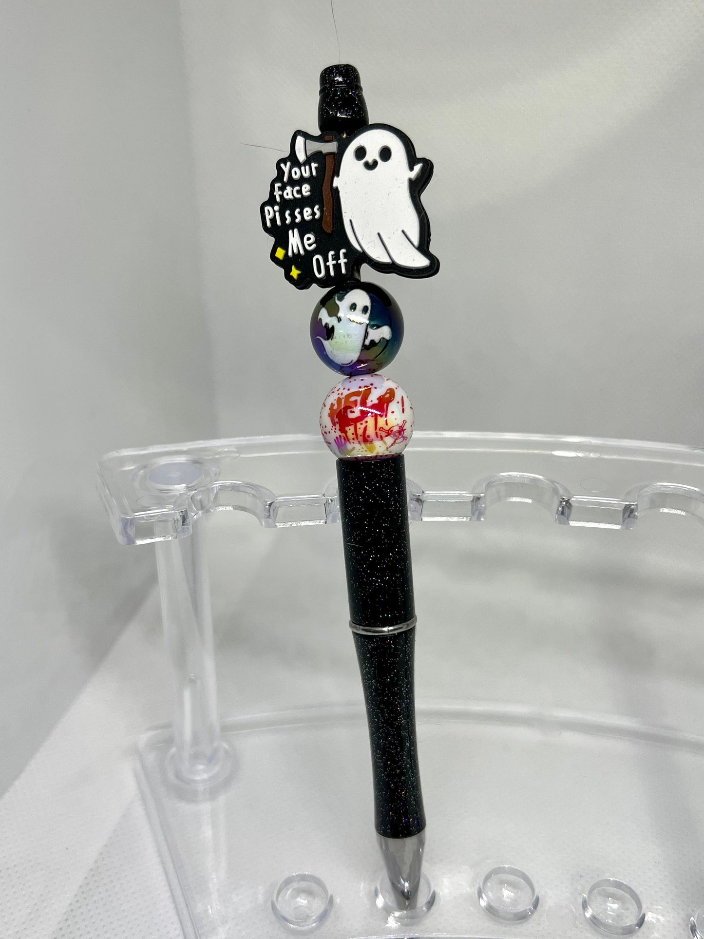 Beaded Pen Ghost You’re Face P*sses me Off, Fun Pens Acrylic Beads, Custom Pen, Retractable Ink Pen, Gifts for her, Teacher, Nurses, Medical