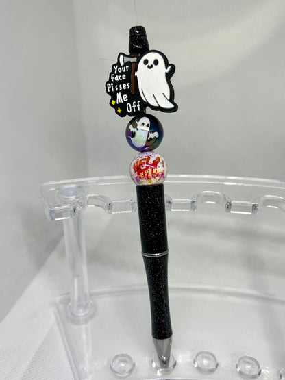 Beaded Pen Ghost You’re Face P*sses me Off, Fun Pens Acrylic Beads, Custom Pen, Retractable Ink Pen, Gifts for her, Teacher, Nurses, Medical