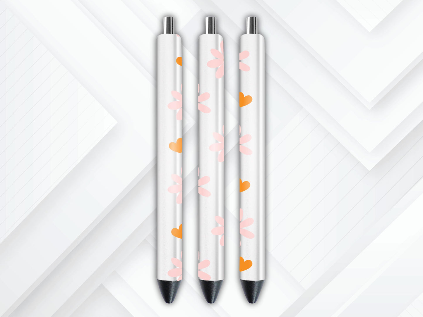 UVDTF Pen Wrap Pink Daisy Hearts, Flower Pen Wrap, Ready to apply, Permanent Waterproof Adhesive