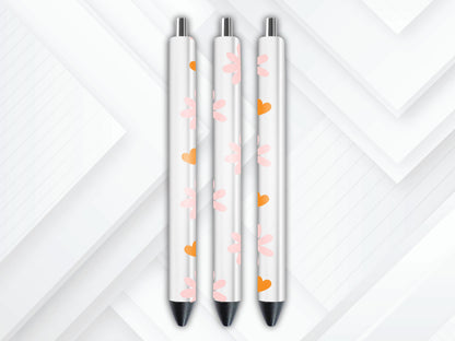 UVDTF Pen Wrap Pink Daisy Hearts, Flower Pen Wrap, Ready to apply, Permanent Waterproof Adhesive