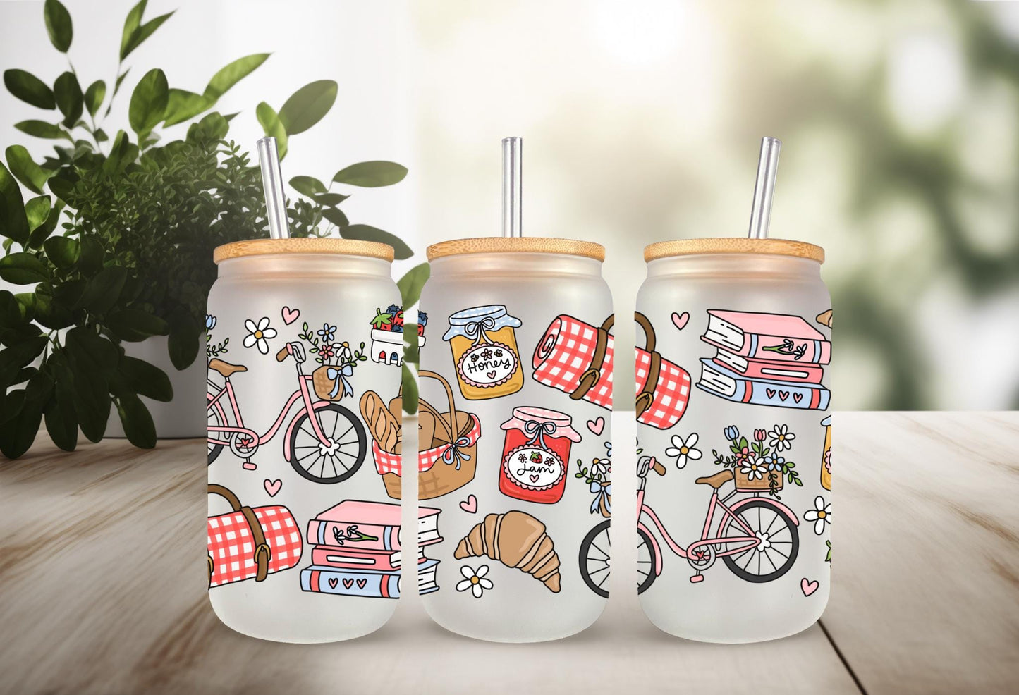 UVDTF Wrap Retro Spring Picnic 16oz Can Glass Mug Tumbler Wrap, Picnic Wrap, Ready to apply, Permanent Adhesive, Double sided option