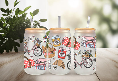 UVDTF Wrap Retro Spring Picnic 16oz Can Glass Mug Tumbler Wrap, Picnic Wrap, Ready to apply, Permanent Adhesive, Double sided option