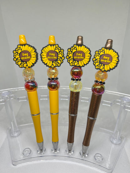 Dog Mom Sunflower Paw Print Beaded Pen, Fun Pens Acrylic Beads, Custom Pen, Retractable Ink Pen, Gifts