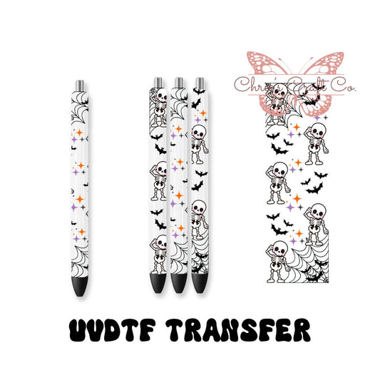UVDTF Pen Wrap Cute Skeleton Bats, Halloween Pen Wrap, Permanent Adhesive Waterproof, Ready to apply