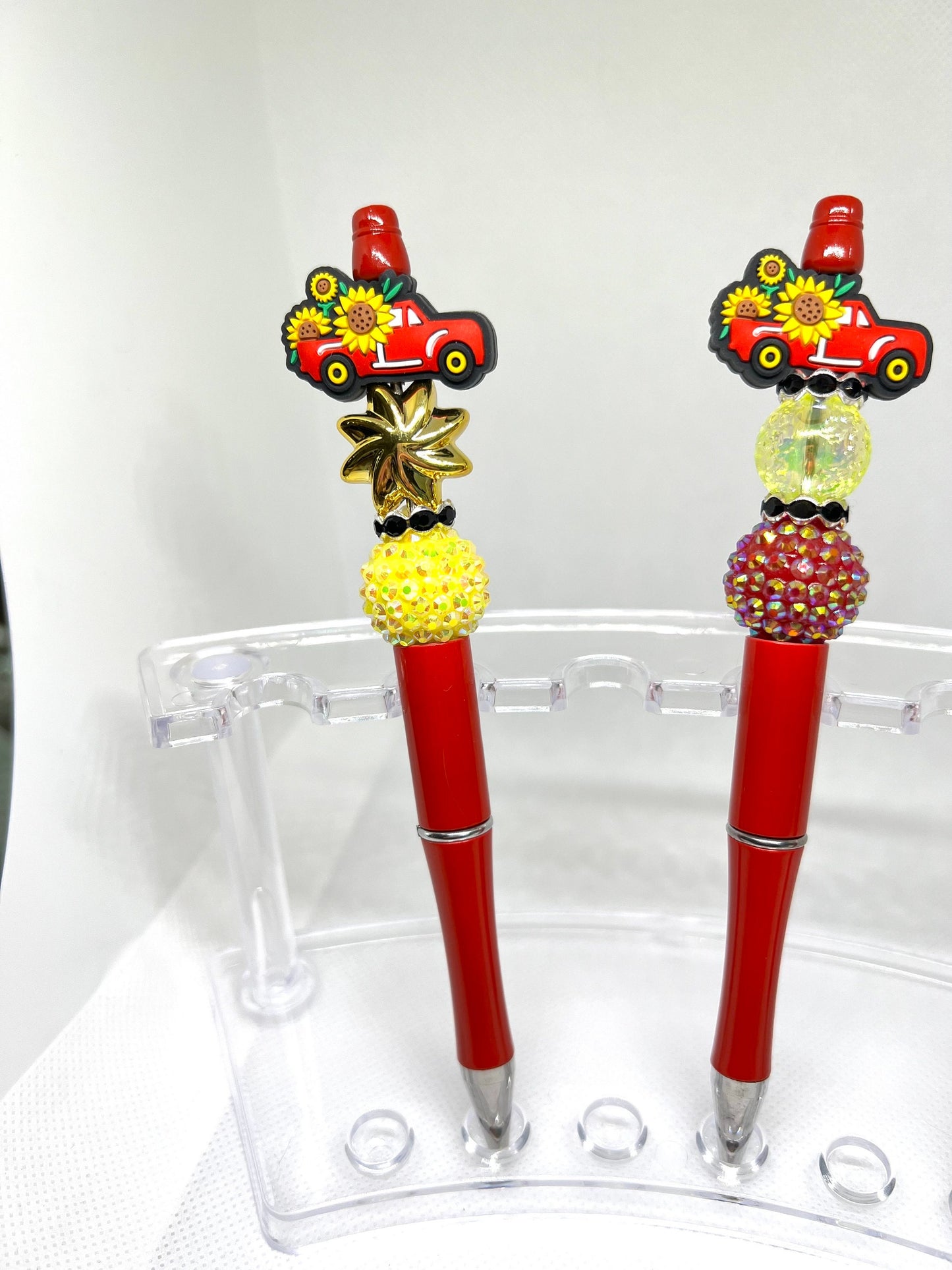 Red Truck Sunflower Beaded Pen, Fun Pens Acrylic  Beads, Beaded Pen, Retractable Ink Pen, Gifts