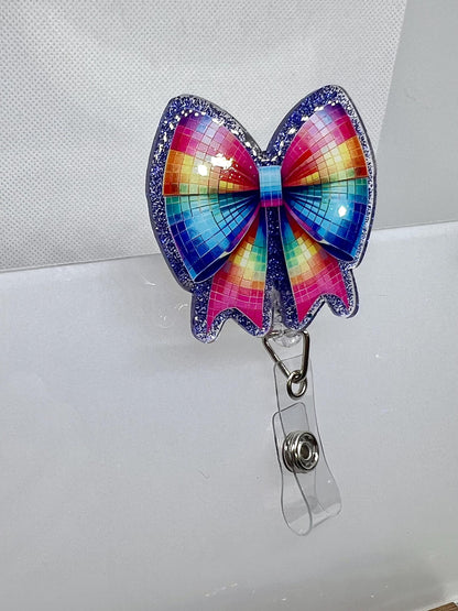 Disco Bow Acrylic Blank Decal Set, DIY Badge Reels, Bow Blank and UVDTF sticker, Unfinished Badge Reel, Badge Reel Blanks