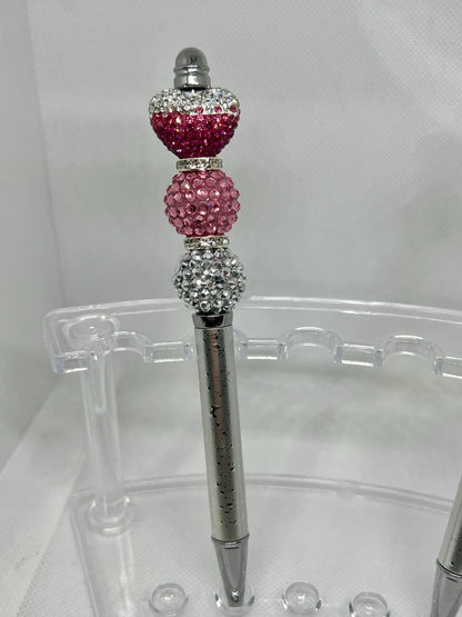 Beaded Pen Rhinestone Heart, Fancy Pen, Fun Pens Acrylic Beads, Custom Pen, Retractable Ink Pen, Gifts