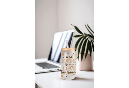 UVDTF Wrap Boho Coffee Daisy 16oz Can Glass Mug Tumbler, Coffee is my Love Language Wrap, Ready to apply, Permanent Waterproof Adhesive