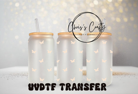 UVDTF Wrap Pastel Mini Butterfly 16 oz Can Glass Mug Tumbler, Ready to Apply, Permanent Waterproof Adhesive, Add on to can glass