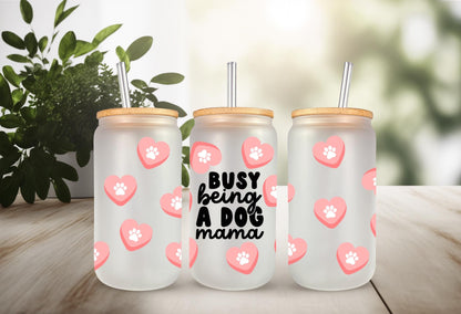 UVDTF Wrap Dog Mama Hearts Paws 16oz Can Glass Mug Tumbler, Ready to apply, Permanent Waterproof Adhesive