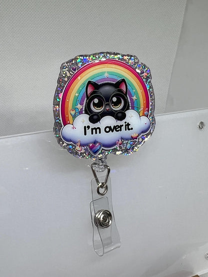 Acrylic Blank Decal Set Cat Black I'm Over IT, DIY Badge Reels, UVDTF sticker, Sarcastic Funny, Unfinished Badge Reel, Badge Reel Blank