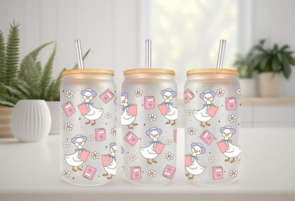 UVDTF Wrap Goose Books 16oz Can Glass Mug Tumbler Wrap, Geese Wrap, Ready to apply, Permanent Adhesive, Double sided option