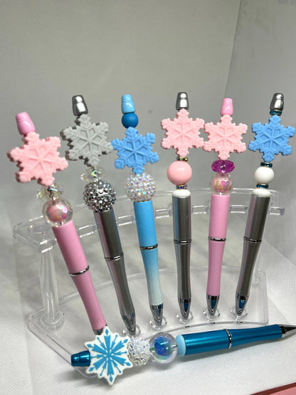 Beaded Pen Winter Snowflake Ink Pen, Snowflake Pen, Nurse Gifts, Teacher Gifts, Graduation Gifts, Gifts for Her, Retractable Pen