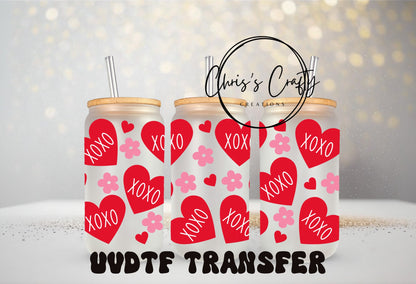 UVDTF WRAPS Valentine Red Hearts Bundle Set of 4 for 16O Can Glass Mug Tumbler, Ready to Apply, Permanent Waterproof Adhesive