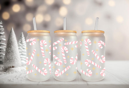 UVDTF Wrap Pink Candy Canes for 16oz Can Glass, Mug, Tumbler, Ready to apply, Waterproof Permanent Adhesive