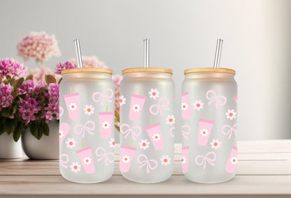 UVDTF Wrap Coquette Bows Tumbler 16oz Can Glass Wrap Mug Tumbler, Bow Wrap, Ready to Apply, Permanent Waterproof Adhesive