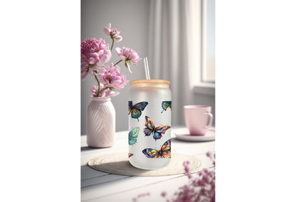 Colorful Butterfly Stickers - UV DTF Transfer Can Glass Wrap With Permanent Adhesive