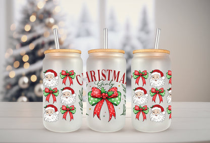 UVDTF Wrap Christmas Girly Coquettes Bows 16oz Can Glass Mug Tumbler, Ready to apply, Exclusive Design, Permanent Waterproof Adhesive