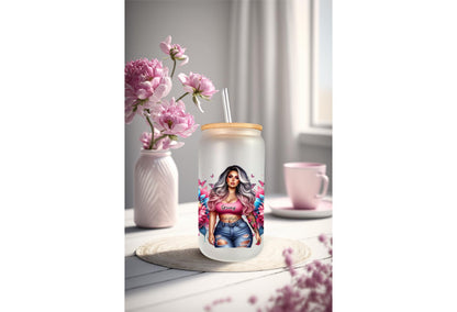 UVDTF Wrap Floral Butterfly Positive Quotes 16oz Can Glass Wrap Mug Tumbler, Strong Girl Wrap, Ready to Apply, Permanent Waterproof Adhesive