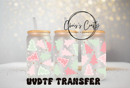 UVDTF WRAPS Pastel Pink Christmas Wrap Bundle Set of 4 for 16oz Can Glass Mug Tumbler, Ready to Apply, Permanent Waterproof Adhesive