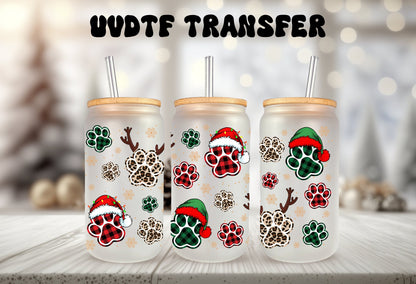 Christmas Paw Stickers – Decorative Can Wrap With Checkered Paw Design