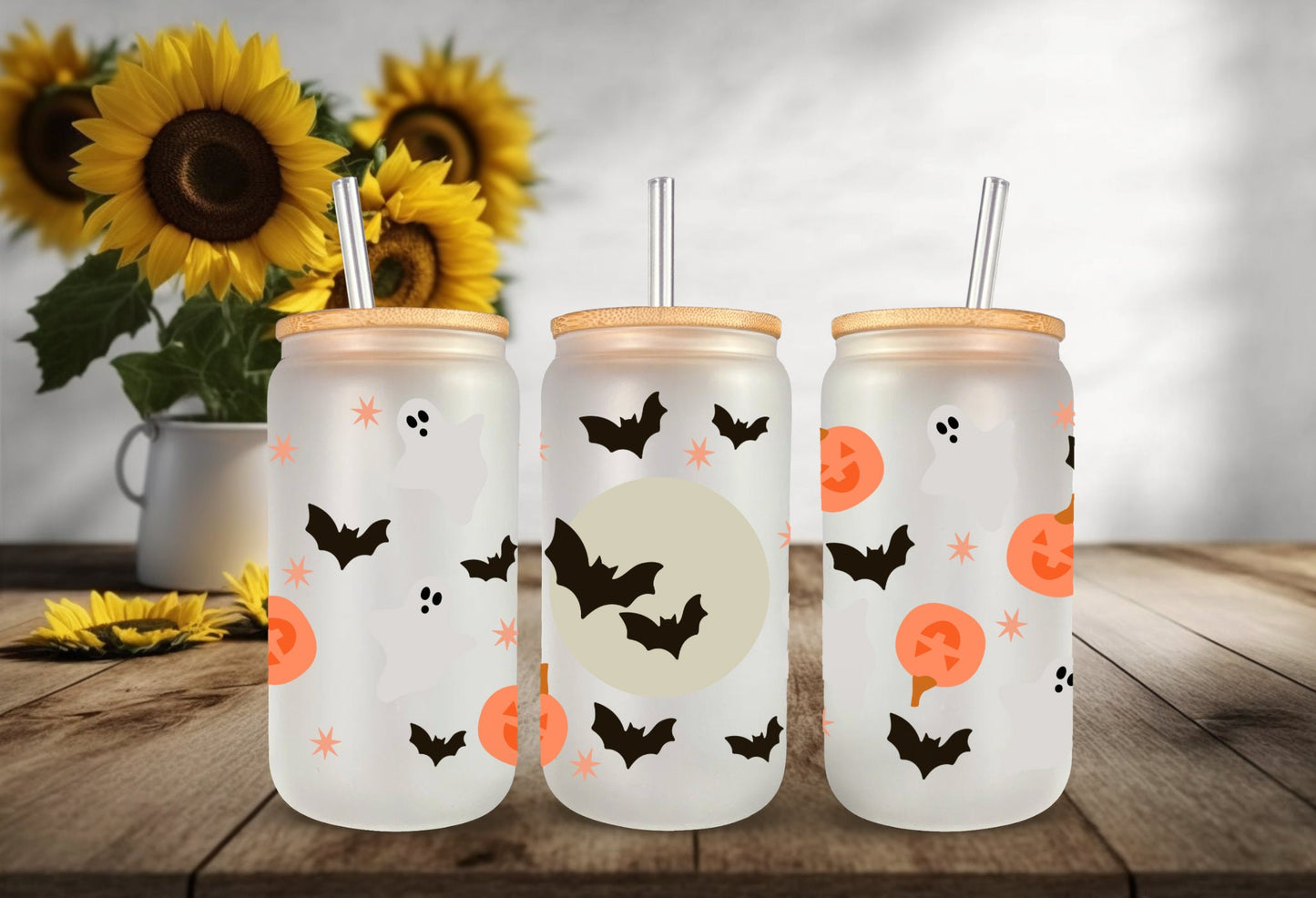 UVDTF  Wrap Ghost Bats Moon Pumpkin for 16oz Can Glass, Mug, or Tumbler, Halloween Candy, Ready to apply, Permanent Adhesive Waterproof