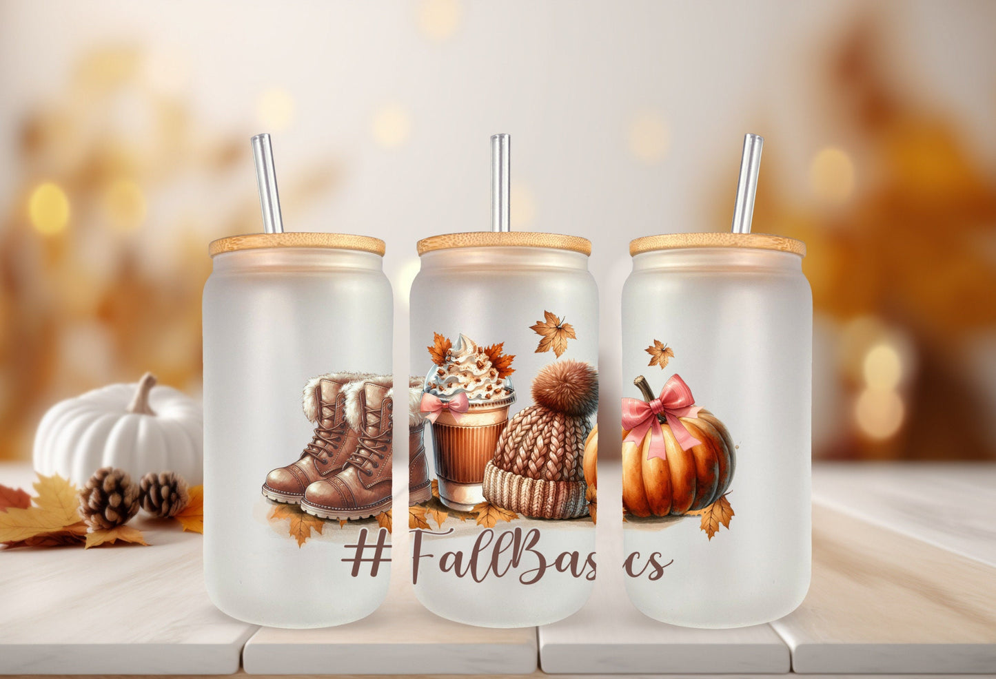 Fall Cup Wrap – Permanent Adhesive 16oz Tumbler Wrap for Glass Mugs